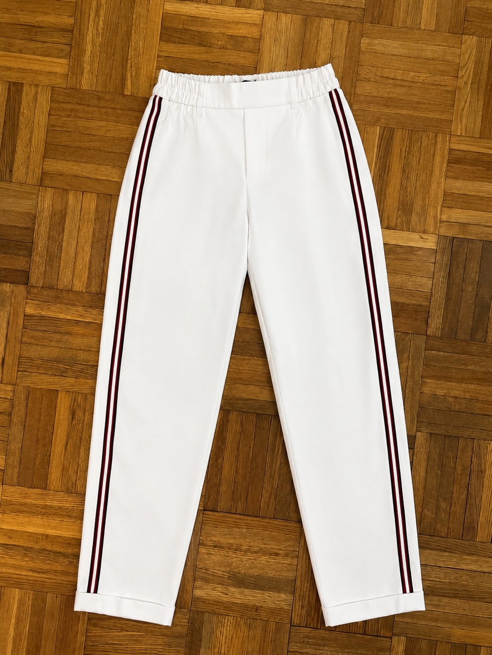 Bershka White Joggers with Red & Black Side Stripes